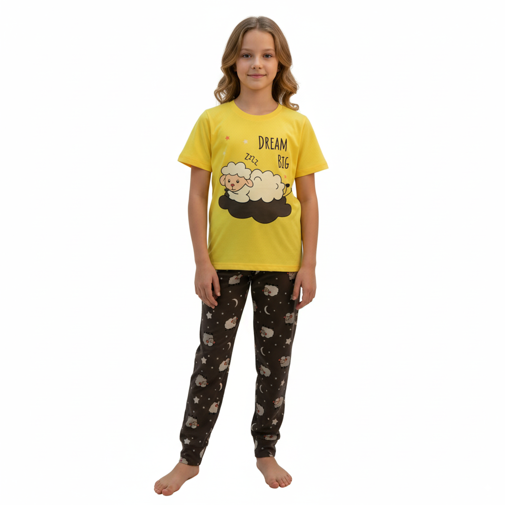 Dream Big Girls’ Pajama Set – Soft, Cozy & Adorable Sleepwear - Yellow