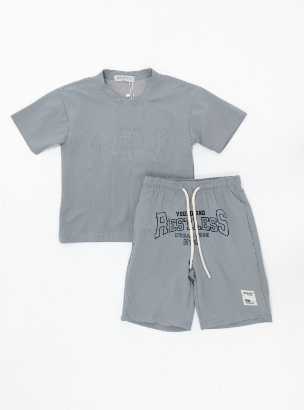 Boys’ “Young and Restless” Casual Set – T-Shirt & Shorts - Gray