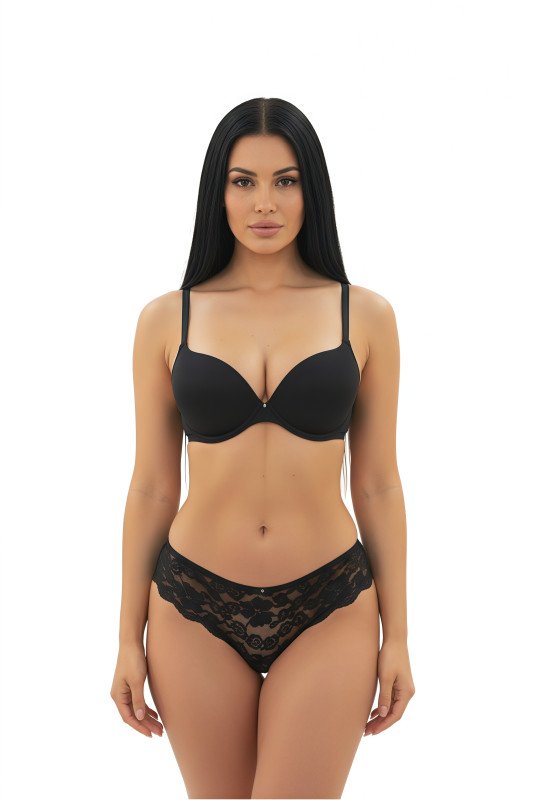 Women's Seamless Innerwear Set  Full Coverage, Breathable Bra & Panty Combo for Everyday Use - Black