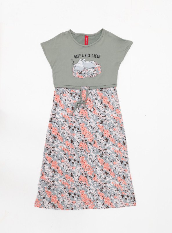 Girls' Printed Sleep Dress with Cartoon Graphic - Gray