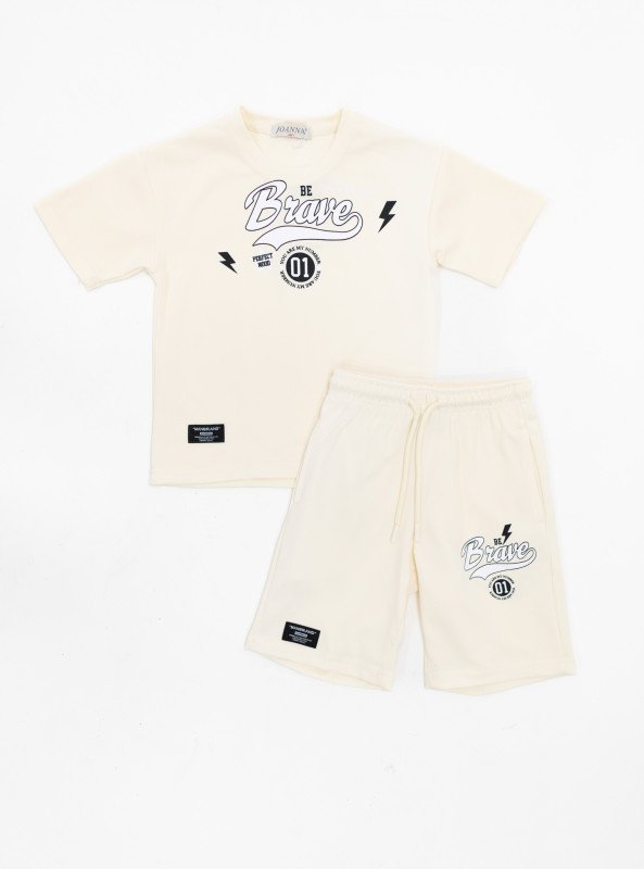 Boys’ "Be Brave" Cotton Summer Set – T-Shirt & Shorts - White