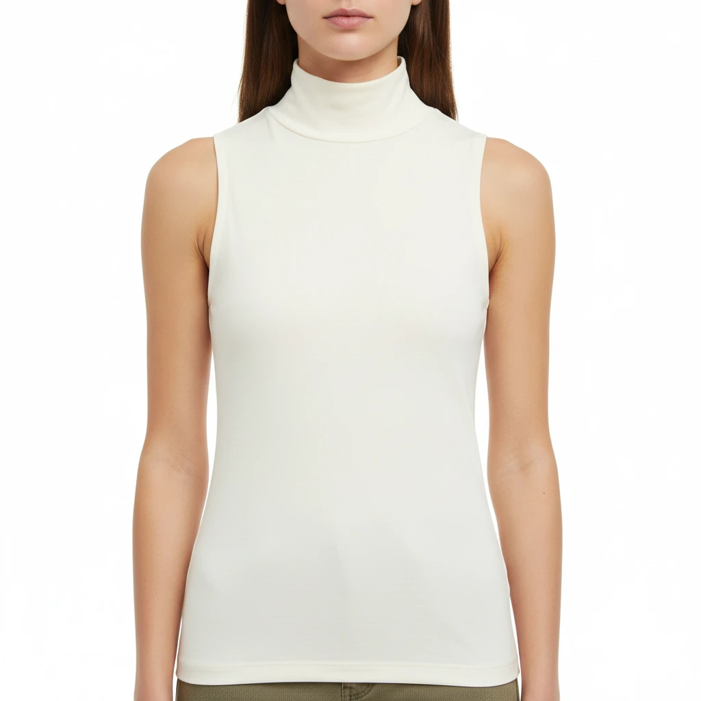 166004 Women's Mock Neck Sleeveless Top – Slim Fit Black Fitted Tank Top - White