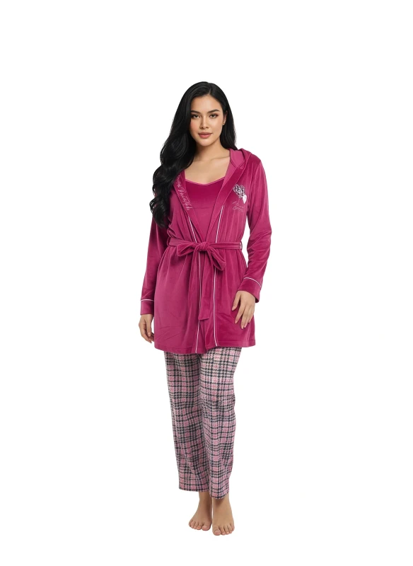 Women's Soft Embrace Robe & Plaid PJ Set - DeepPink