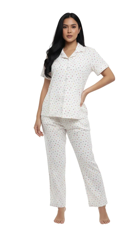 Ladies' Printed Pajama Set - Beige