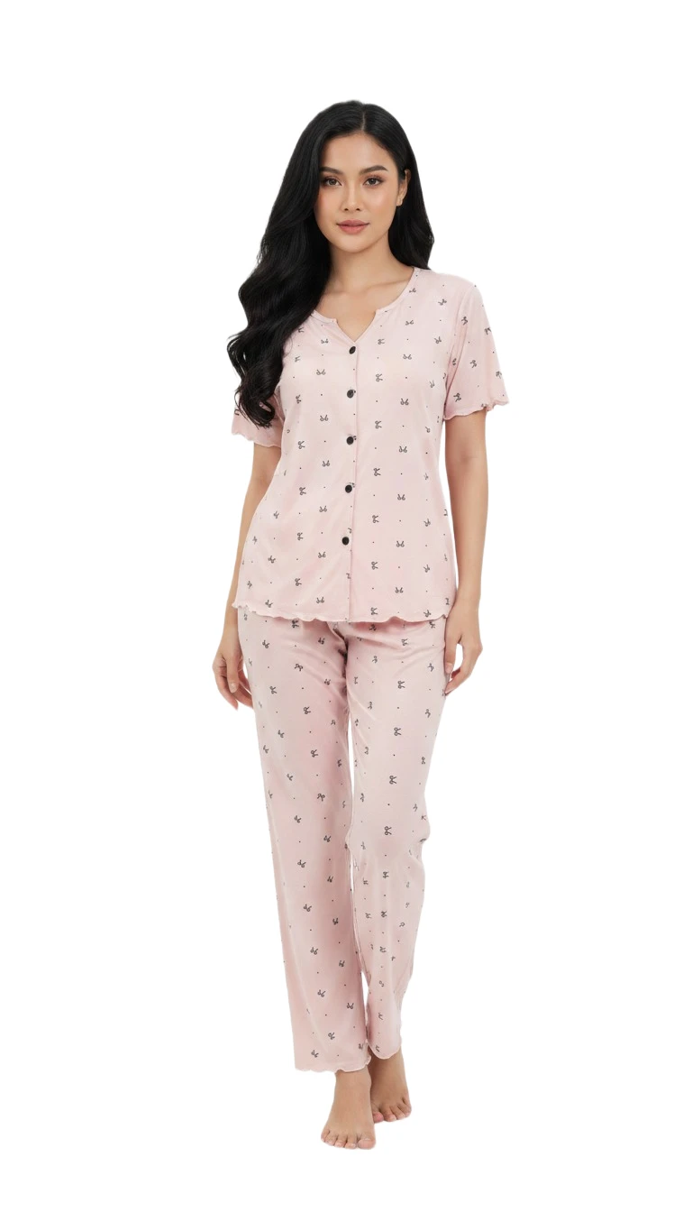 Women's Soft Pink Print Pajama Set - Pink